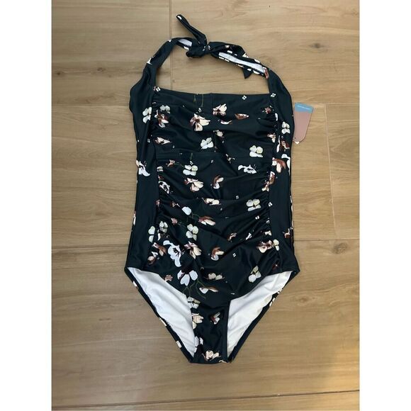 NEW Tummy Control Halter 1 Pc Slimming Vintage Retro Swimsuit Ruched M - Picture 7 of 8